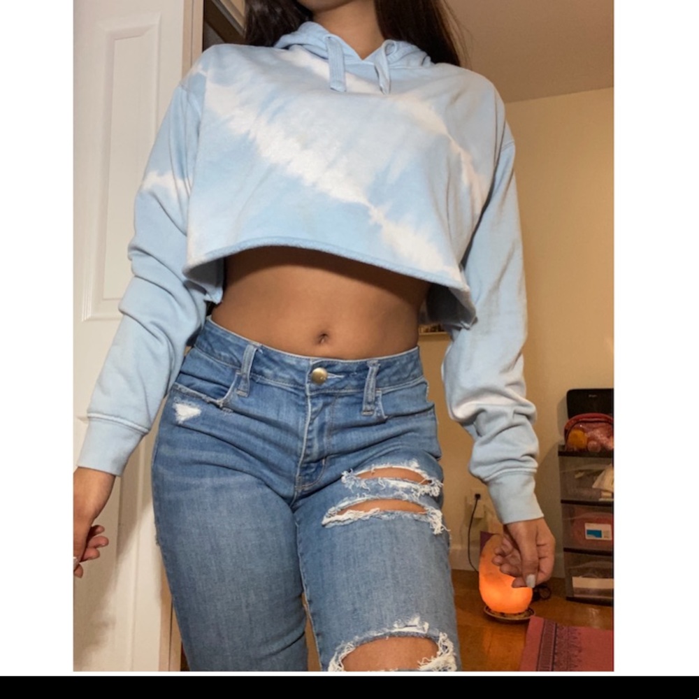 Blue tie dye crop sweater